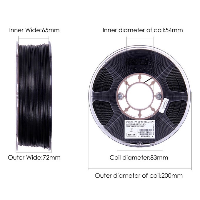 Nhựa in 3d Carbon Fiber ESUN ePA-CF Natural màu Đen 1kg/Cuộn