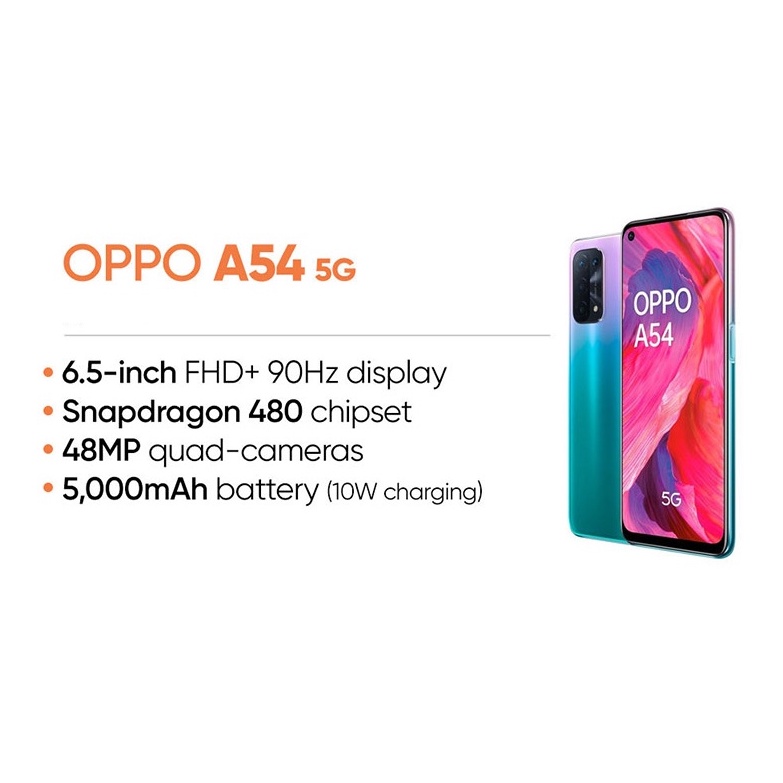 Điện thoại OPPO A54 5G 4GB/64GB, Màn 90Hz, Sạc nhanh 18W, Mới 100%-Nhập khẩu-Bản quốc tế