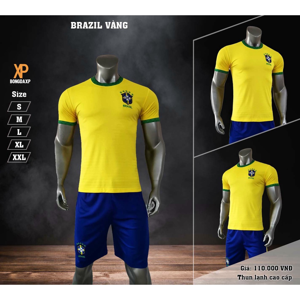 Quần áo bóng đá, đồ đá banh Đội Tuyển Brazil Vàng Vải thun lạnh cao cấp