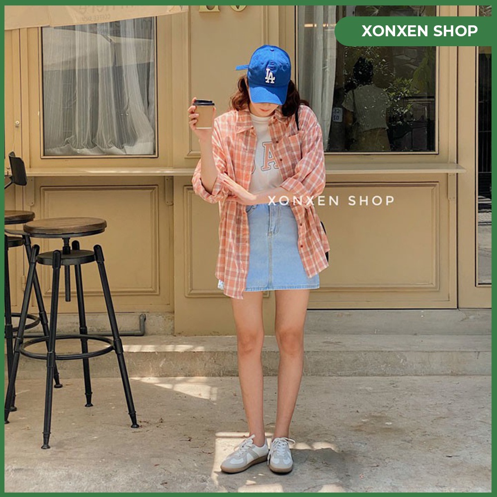 ÁO SƠ MI NỮ ÁO SƠ MI CARO DÀI TAY FORM RỘNG XONXEN ĐĂK LĂK FREE SIZE MÃ 049