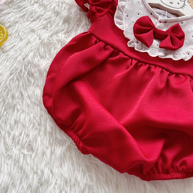 Body Đỏ Đô Tay Ngắn NHÍM XÙ KIDS Cho Bé Gái Sơ Sinh, Đầy Tháng, Thôi Nôi Chất Lụa Ướt Phối Ren Mềm Mướt - B021