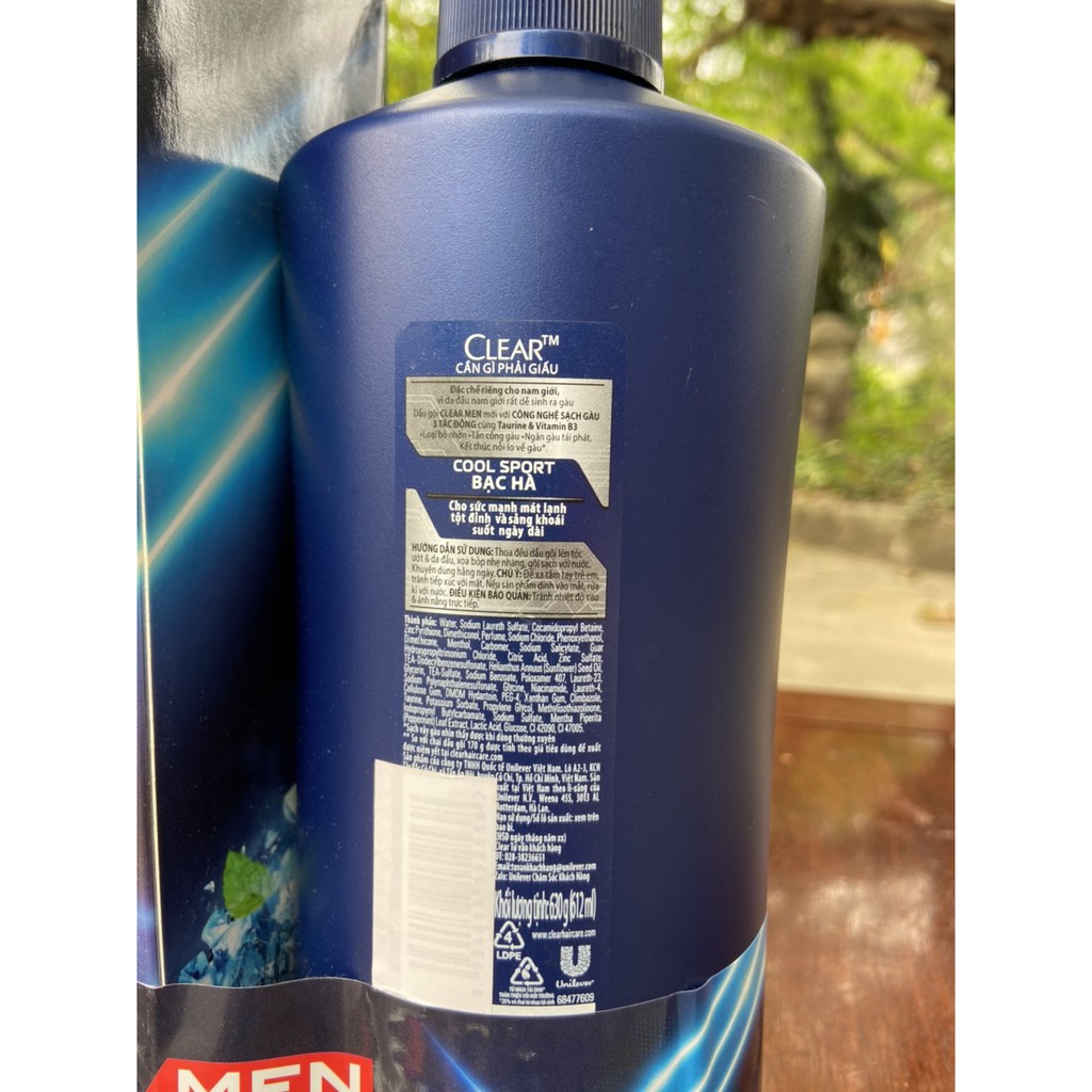 DẦU GỘI ĐẦU CLEAR MEN COOL SPORT BẠC HÀ 650ML TẶNG KHĂN TẮM CAO CẤP