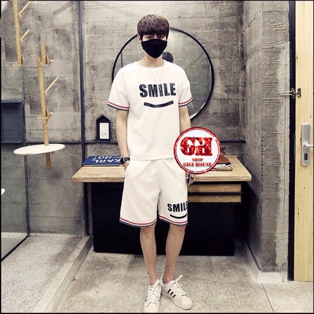 FREESHIP 50K - SET BỘ THỂ THAO ULZZANG UNISEX SMILE - SET NỈ THỂ THAO SỌC UNISEX