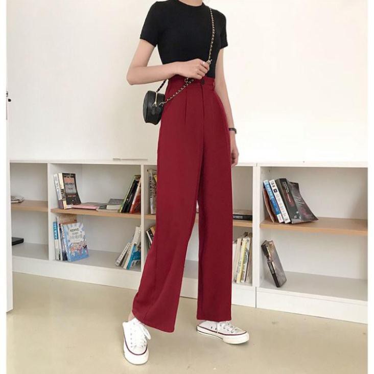 Quần Tây Lưng Cao Eo Thun Hàn Quốc Quần Tây Nữ Ống Rộng Cạp Cao Form Rộng Kiểu Dáng Đẹp Ulzzang