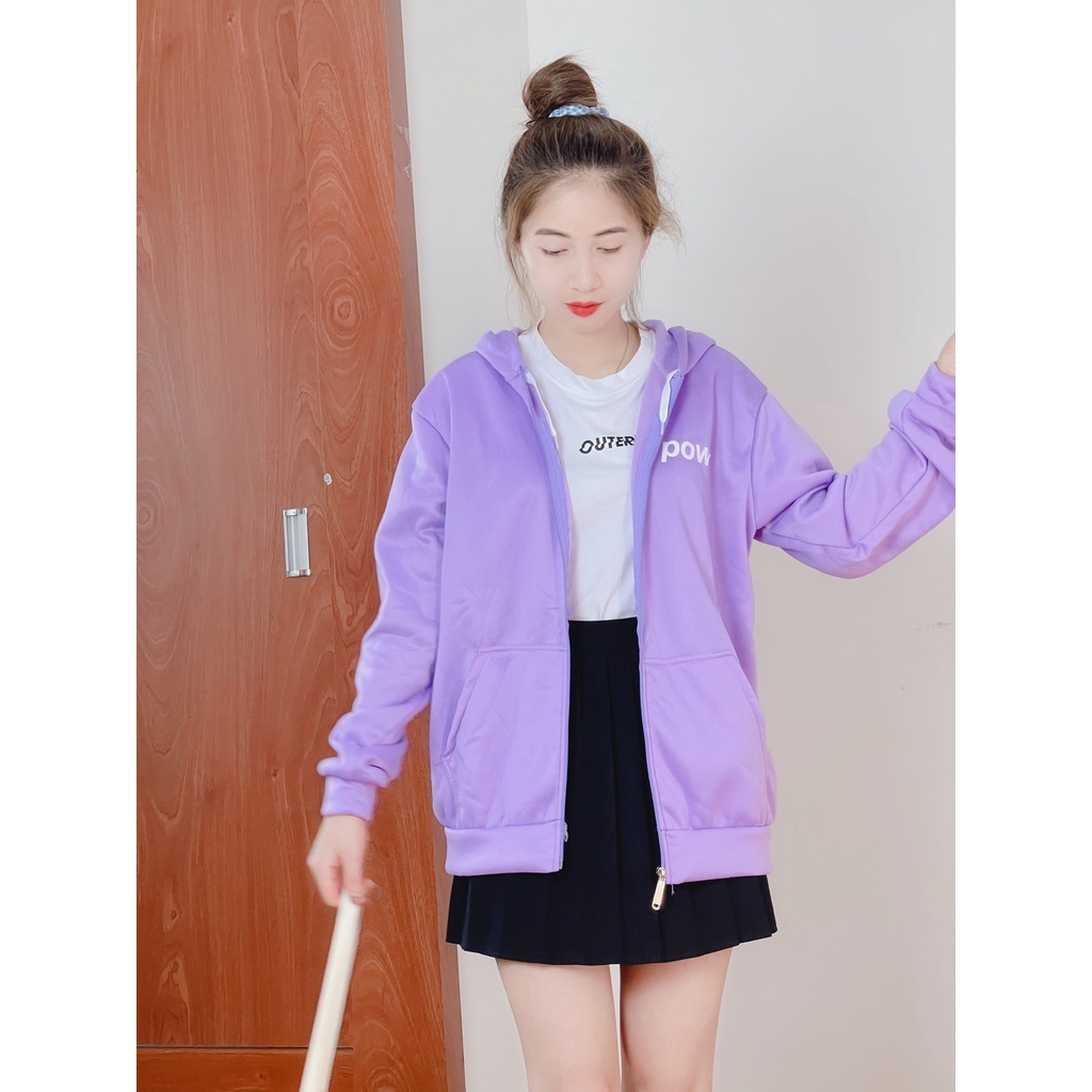 Áo khoác nữ hoodie form rộng có dây kéo chống nắng giữ ấm thời trang 4YOUNG FASHION