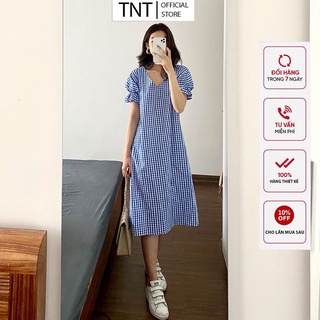 váy karro, đầm thiết kế xoắn ngực mặc hai kiểu vitage ảnh thật shop chụp