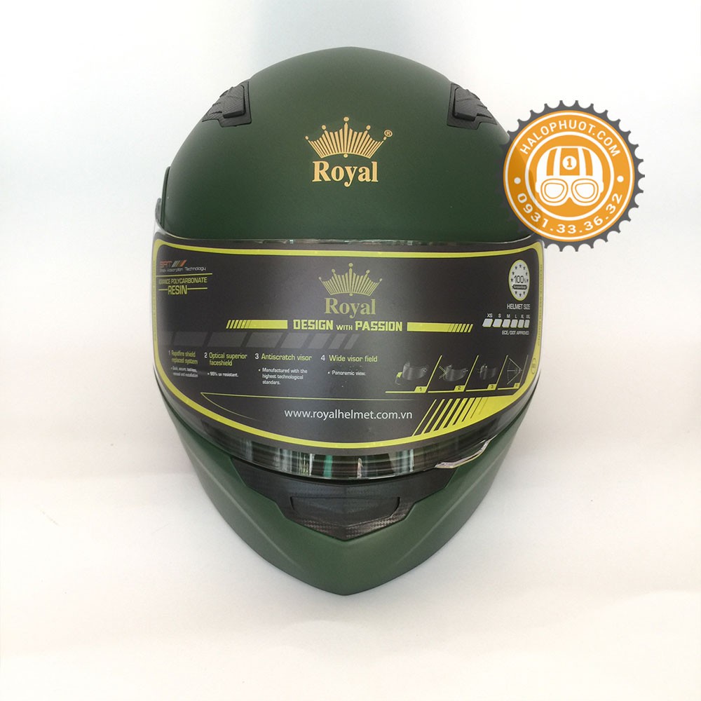 Nón bảo hiểm Fullface Lật hàm 2 kính Royal M179 Rêu vân Carbon (Tặng balo rút)
