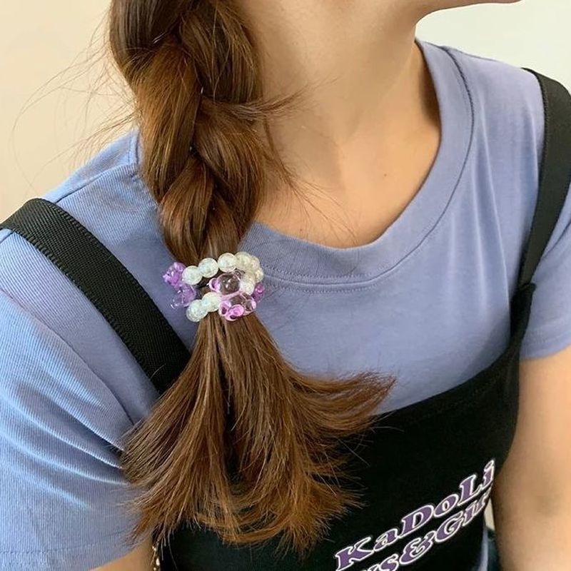 Dây Cột Tóc Cao Su Co Giãn Đính Hạt Pha Lê Trong Suốt Hình Gấu/ Trái Tim Đáng Yêu Phong Cách Hàn Quốc Cho Nữ