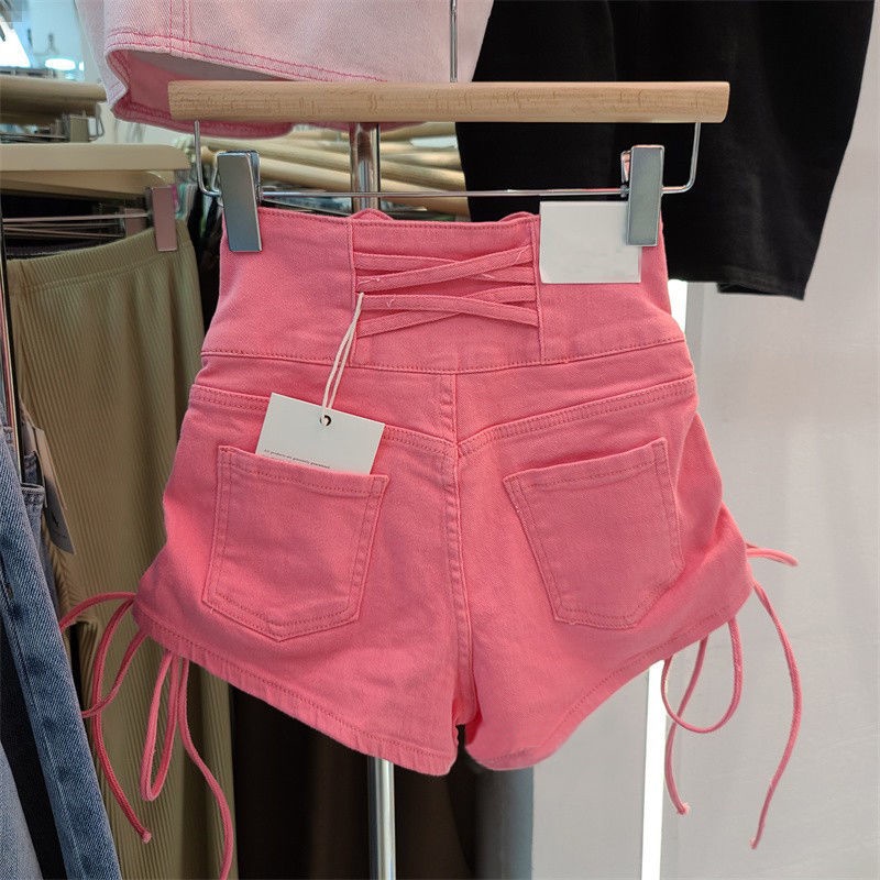 Jiashucheng Hàng Có Sẵn Quần Short Denim Lưng Cao Dáng Suông Xếp Ly Thời Trang Xuân Hè Châu Âu Dễ Phối Đồ Hàng Mới Cho Nữ