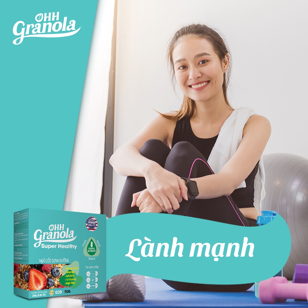 Đồ ăn vặt- Hạt ngũ Cốc Granola, Siêu Hạt Thêm Macca Hạnh nhân Nho Khô Dinh Dưỡng Không Đường 250g