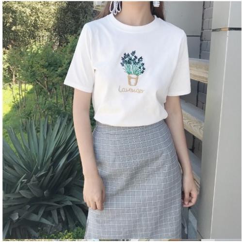 Follow Shop Săn Deal Hot Ngày 11/11 Áo Thun Tay Lỡ Màu Trắng In Họa Tiết Chậu Bông *
