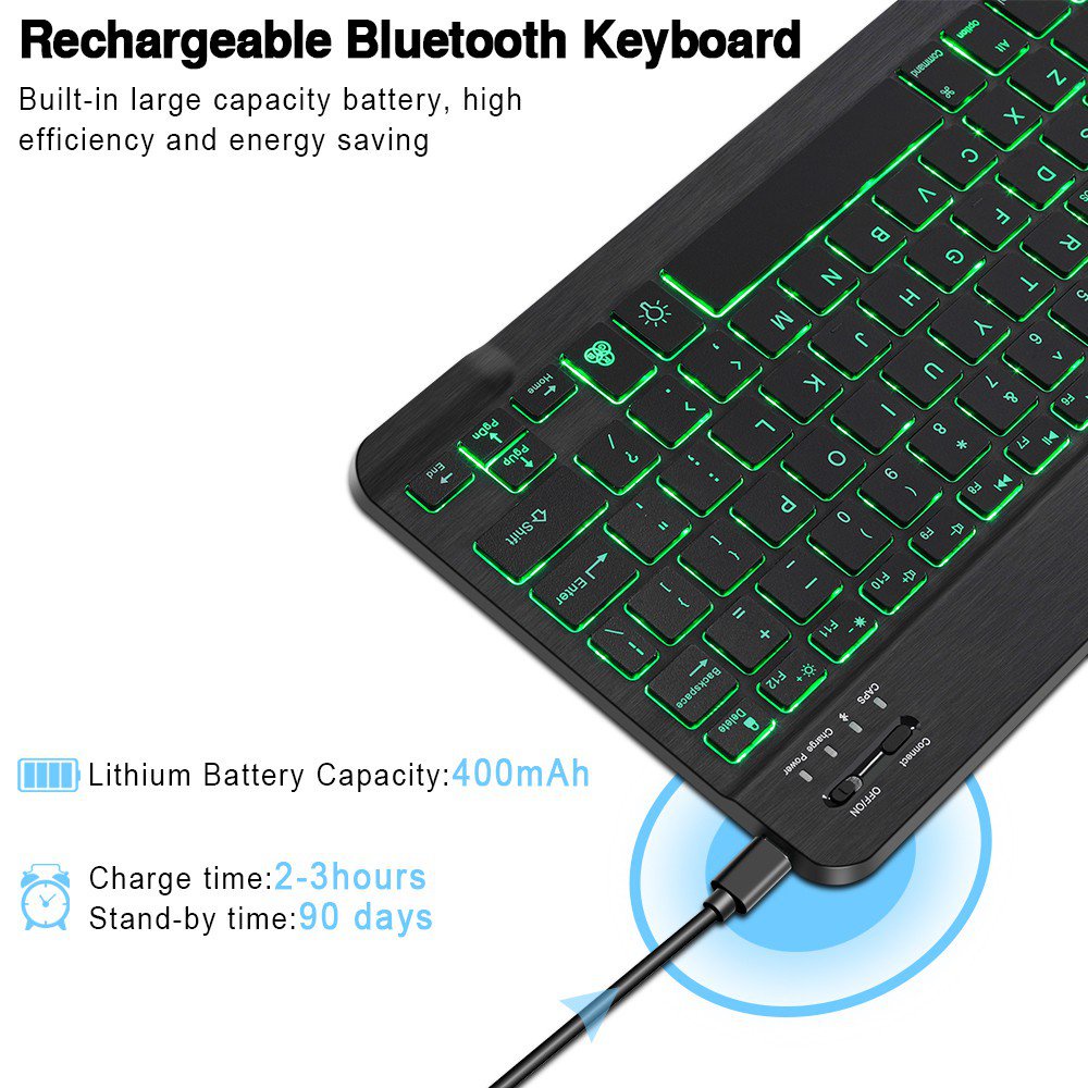 Bộ bàn phím và chuột bluetooth ko dây có đèn nền RGB cho tablet/tablet táo/ĐT/laptop/PC