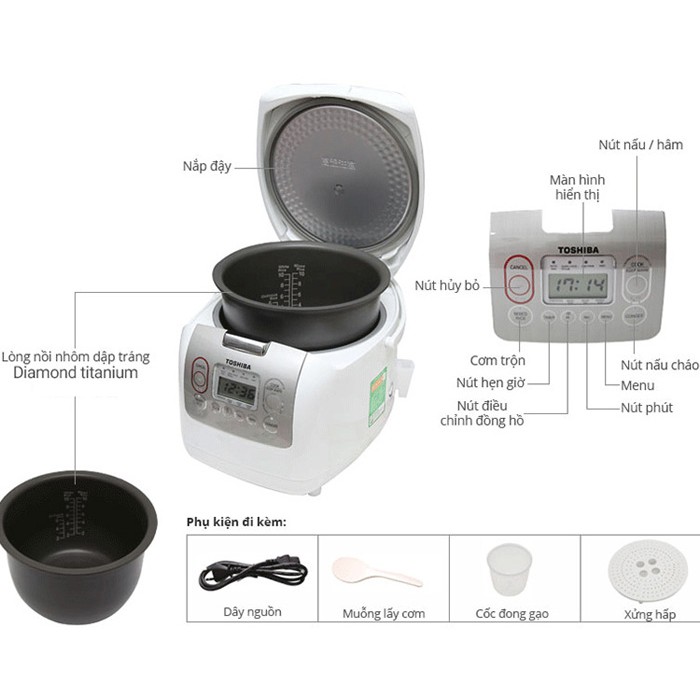 Nồi cơm điện tử Toshiba 1.8 lít RC-18NMFVN(WT) | BigBuy360 - bigbuy360.vn