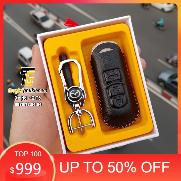 Bao da Handmade bảo vệ chìa khóa xe Mazda 2, Mazda 3, Mazda 6, Mazda CX-5, CX-8…kèm móc đeo Inox
