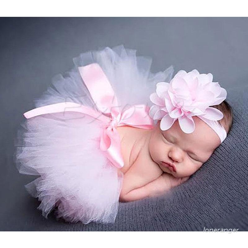 Bộ Váy Tutu + Băng Đô Dễ Thương Dùng Làm Đạo Cụ Chụp Ảnh Cho Bé Gái Sơ Sinh