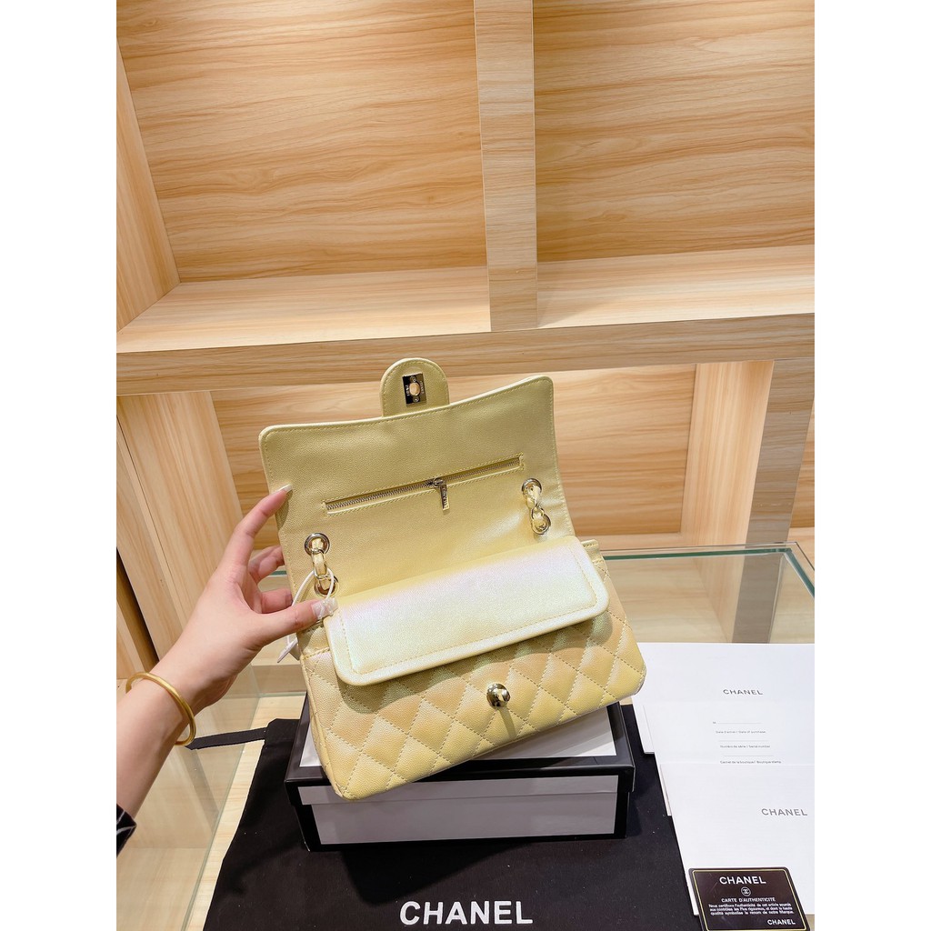 Túi Xách Da Chanel Classic Màu Nhũ Mới Siêu Đẹp Dây Xích Sáng Bóng Super Sale Full Box & Túi Vải