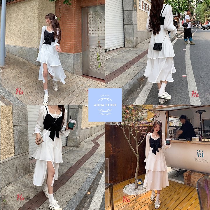 [HÀNG CAO CẤP LOẠI 1]Set váy yếm đen xẻ chân có tầng SIÊU DỄ THƯƠNG vải đũi mát,mẫu này bắt trend cực kì luôn ạ | BigBuy360 - bigbuy360.vn