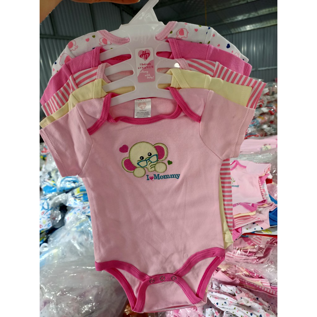 Set 5 Áo Cộc Tay Baby Bodysuits Cho Bé 0-12 Tháng | I Love Mommy Hồng Baby Bodysuits Áo liền quần đóng bỉm