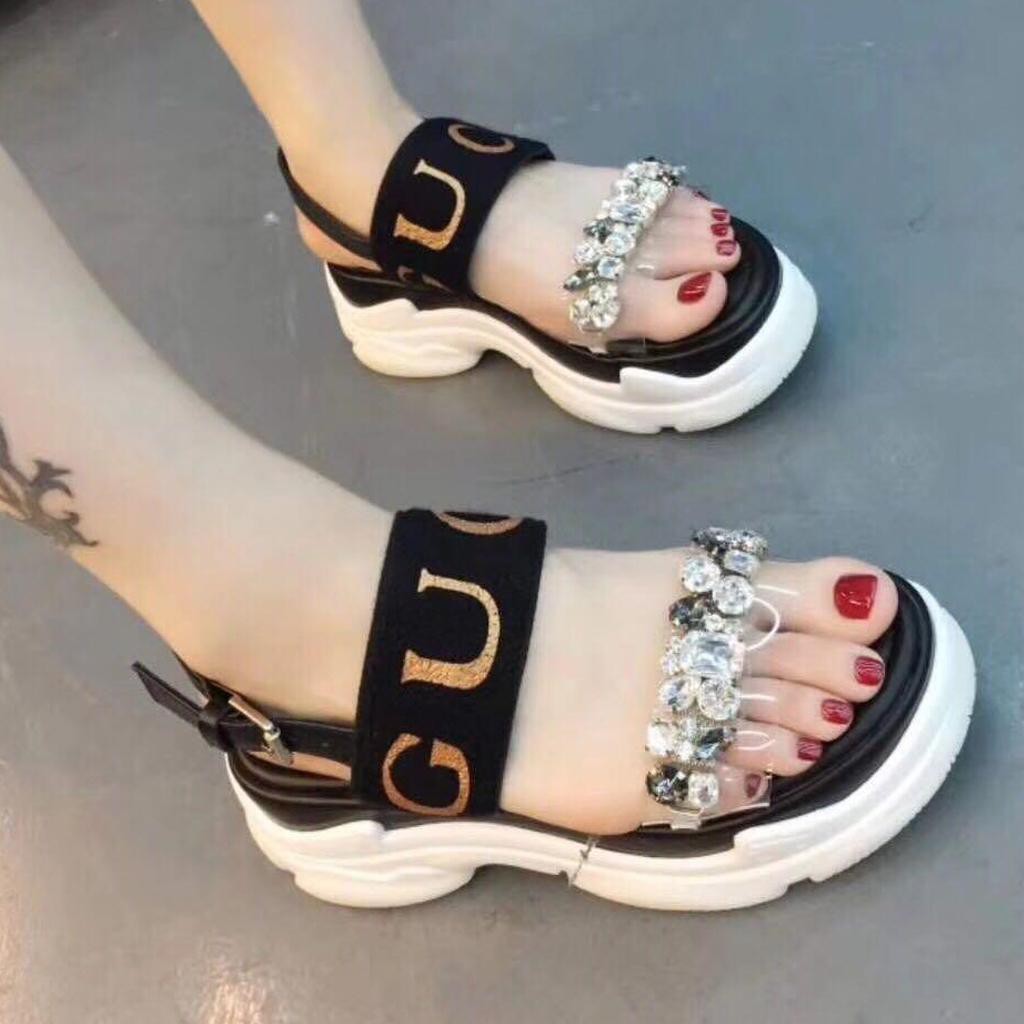 Sandal quai ngang đế cao đính đá hot