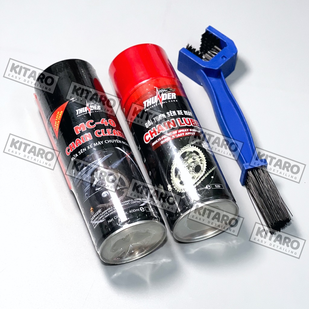 Combo vệ sinh sên MC-40 400ml, Bôi trơn dưỡng sên Thunder 400ml và bàn chải sên chuyên nghiệp