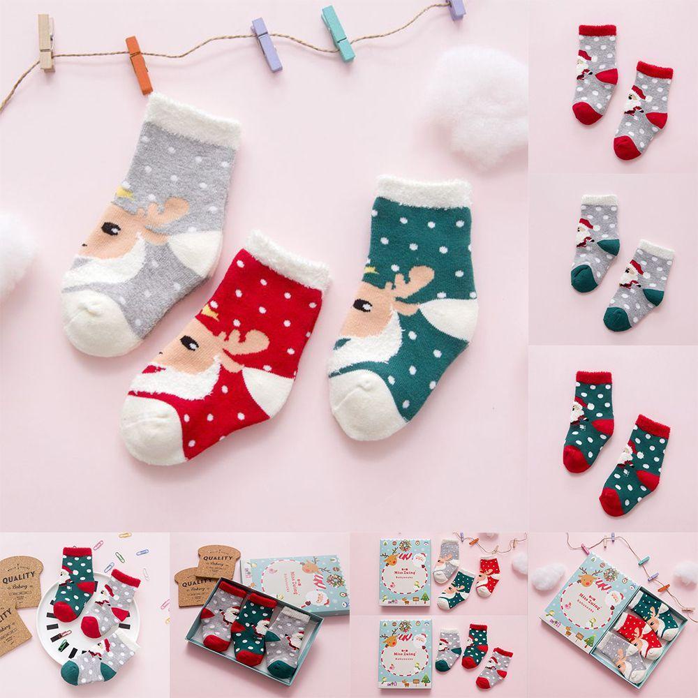JUNE Set 3 Đôi Tất Hoạ Tiết Giáng Sinh Dễ Thương Xinh Xắn Cho Bé