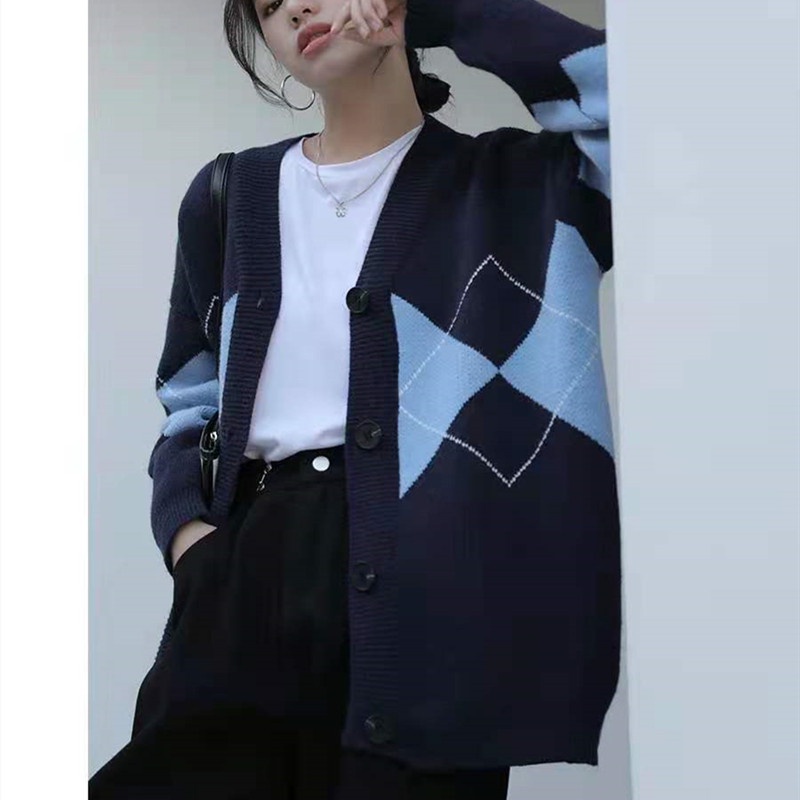 Áo Khoác Cardigan Dáng Rộng Họa Tiết Sọc Caro Thời Trang Hàn Quốc
