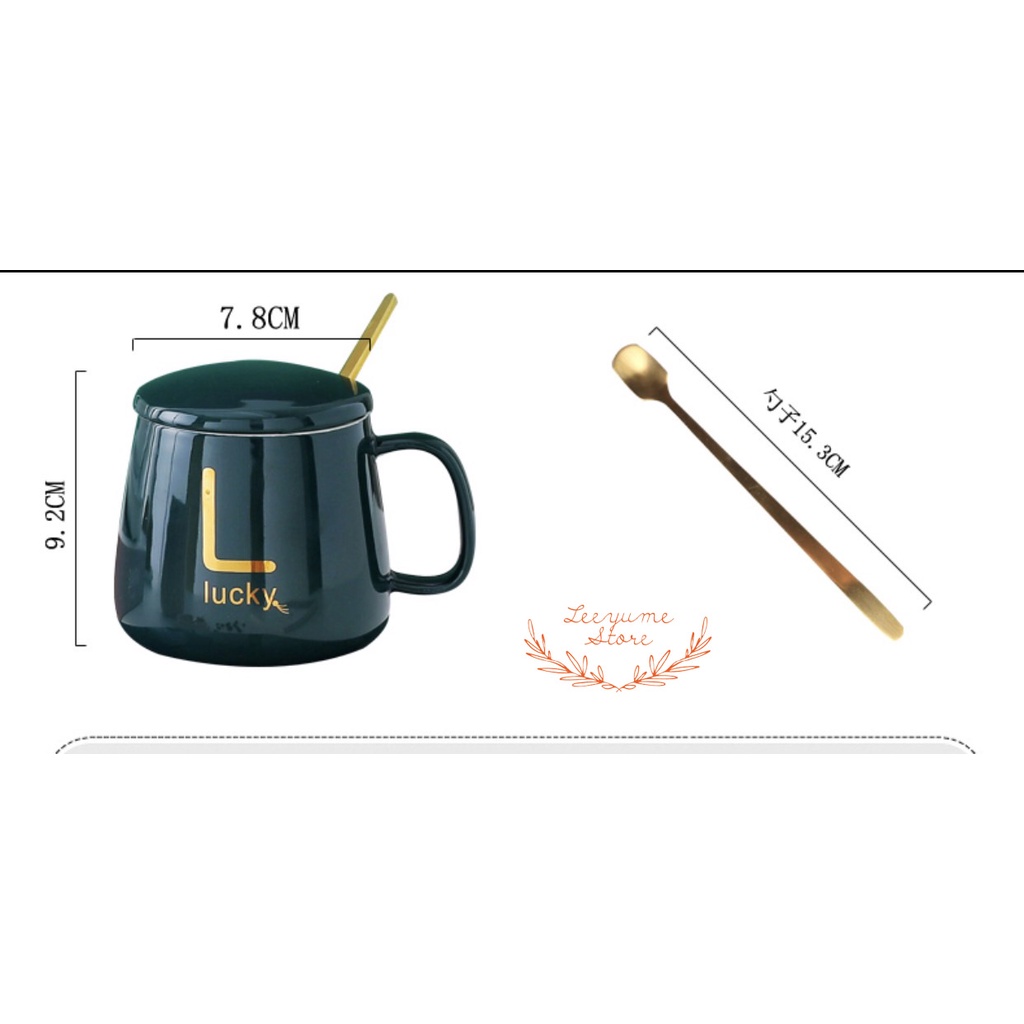 LY CÔC SỨ UỐNG CAFE, TRÀ CAO CẤP CÓ TAY CẦM KÈM NẮP VÀ THÌA VÀNG PHONG CÁCH HÀN QUỐC