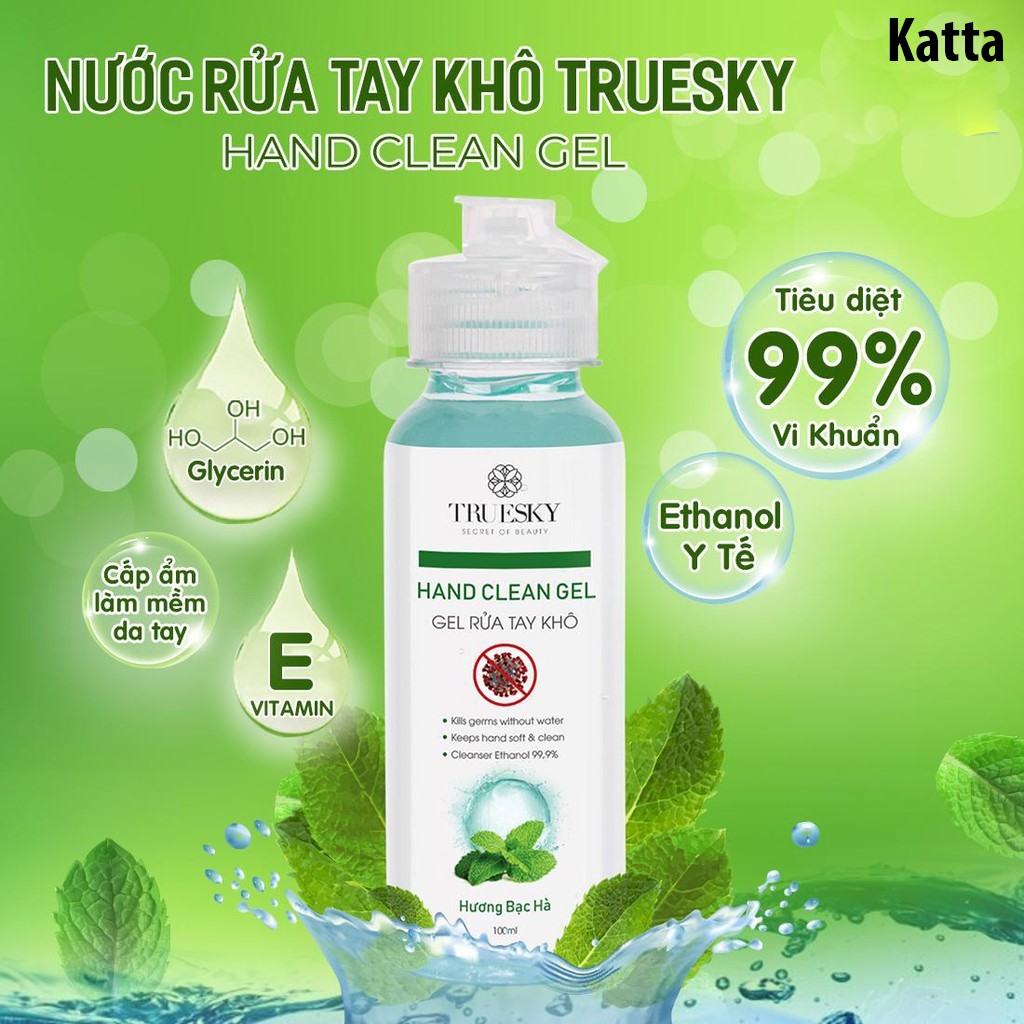 Nước rửa tay khô sát khuẩn Truesky 100ml gồm 3 hương (hương chanh sả & hương bạc hà & hương trà xanh) - Katta | BigBuy360 - bigbuy360.vn