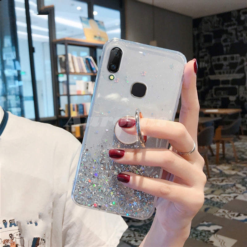 Bling Star SoftCase Vivo Y91 Y93 S1 Y65 Y91C V5S V5 Lite V9 V11 Pro Y69 Soft Phone Cover With Ring