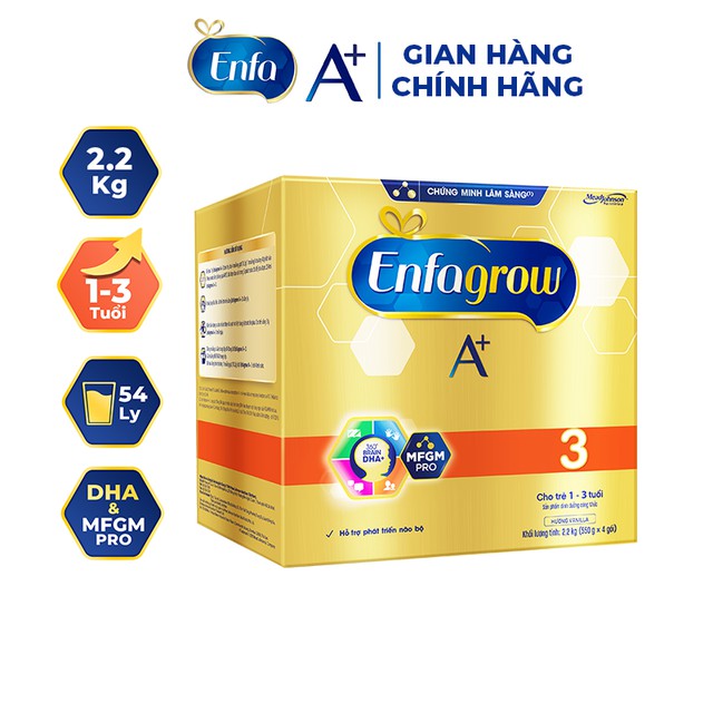 Sữa Enfagrow A+ số 1, 2, 3, 4 , hộp giấy BIB  2,2 kg (gồm 4 gói x 550g) Date MỚI 2022, CHÍNH HÃNG