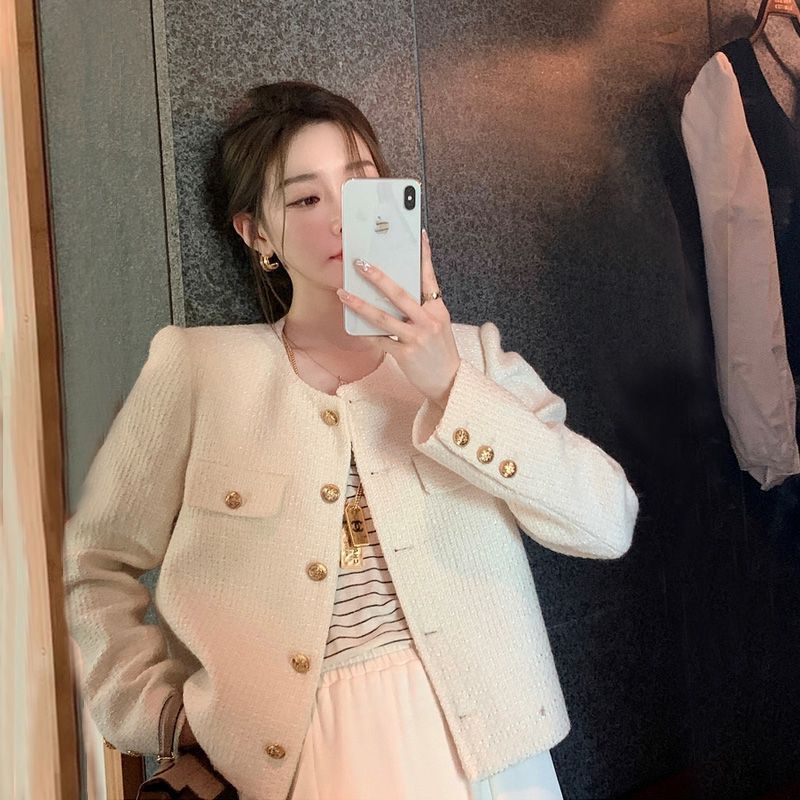 [Spot] Áo Khoác Len Dày Ngắn Dáng Ôm Thời Trang Thu Đông Phong Cách Hàn Quốc Cho Nữ