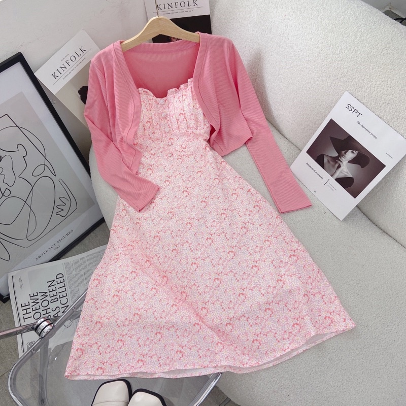 SET ĐẦM 2S HOA VIỀN BÈO KÈM KHOÁC CROP 3M