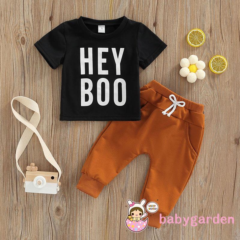 BABYGARDEN 0-24months Baby Boy’s Set Fashion Letter Short Sleeve Tops and Tie-up Long Pants