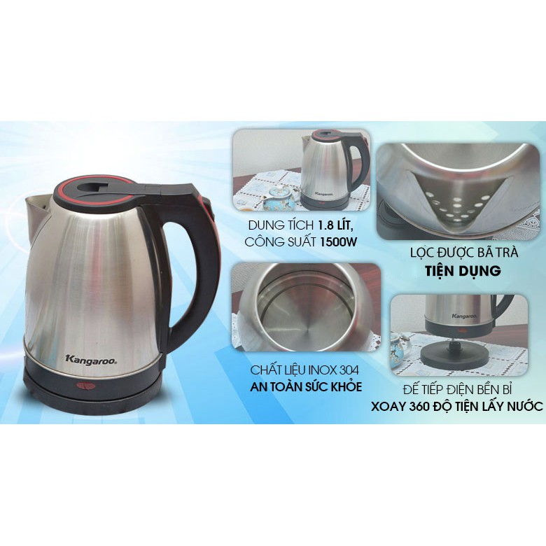 Ấm Siêu Tốc Kangaroo KG338 -1500W - 1.8L - Hàng nguyên đai