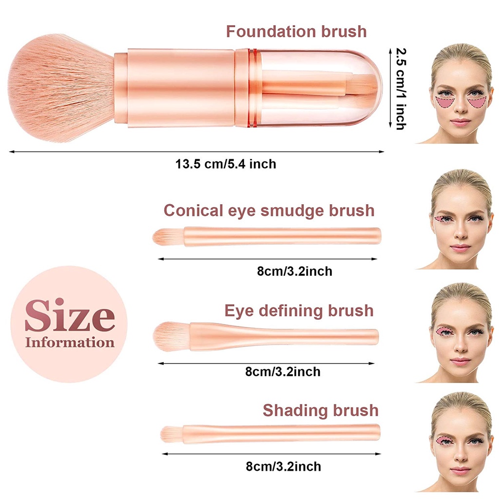 Bộ Cọ Trang Điểm 4 Trong 1 Chuyên Nghiệp / Bộ Cọ Trang Điểm / Kem Nền / Phấn Phủ / Che Khuyết Điểm / Kẻ Mắt / Phấn Mắt