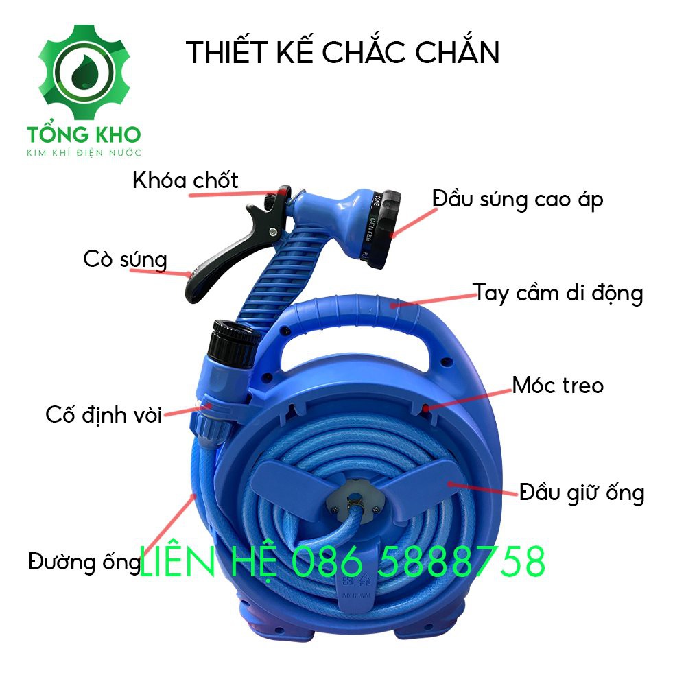 Bộ vòi xịt rửa xe tưới cây Aquamate Rulo thu cuộn ống nước tự động 7 chế độ tưới - Tổng kho kim khí điện nước