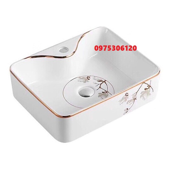 Chậu rửa mặt lavabo Đặt Bàn Đá 8816HV-HOA VÀNG thương hiệu NA.GRAND, men NANO trắng sáng chống ố chống bám bẩn