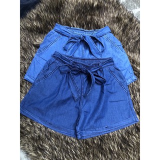 Quần short jean giấy lưng thun thắt nơ vai