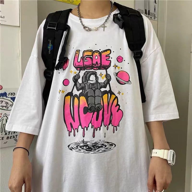 Áo thun nam nữ , áo phông shopcossi chất cotton hình chữ hồng