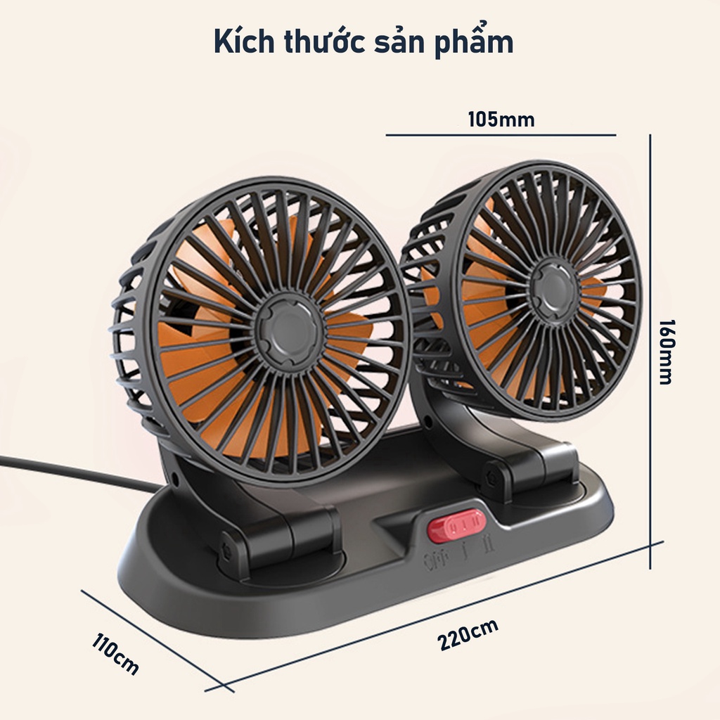 Quạt Ô Tô 12v với số bãi đậu xe tạm thời Quạt mini 24v Quạt Máy Đôi xoay 360 tiện ích trên ô tô