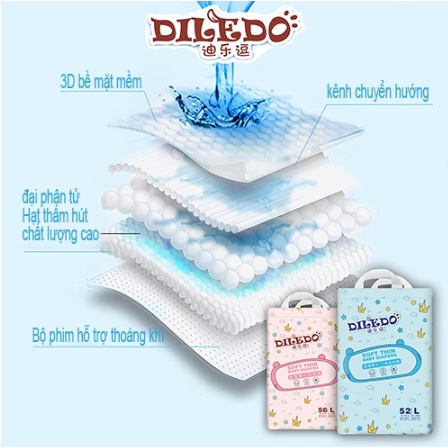 Tã/bỉm dán sơ sinh DILEDO  S70/M62/L56/XL50/XXL46 siêu mềm mỏng, thấm hút tốt, an toàn cho da bé