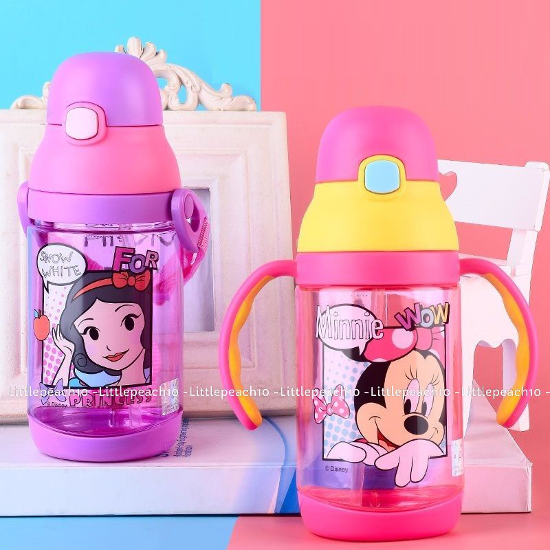 Bình nước Disney 2IN1 có ống hút, 2 tay cầm và đeo chéo hình Minnie Car Mcqueen 350ml cho bé GX5852