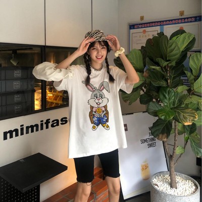 Drew House Justin Bieber The Smiley Tusky Rabbit In Loose Short-sleeved T-shirt couple