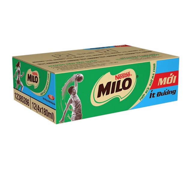 THÙNG 48 HỘP SỮA LÚA MẠCH MILO ÍT ĐƯỜNG 180ML