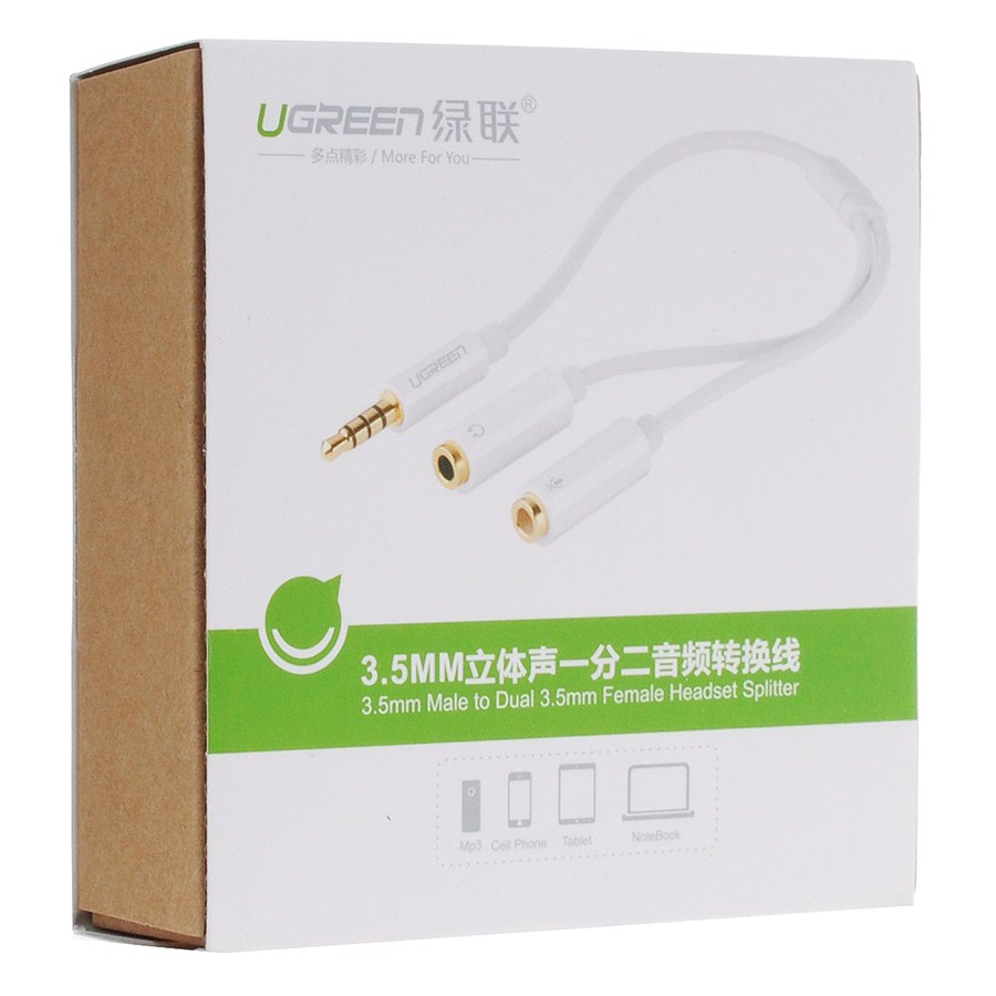 Cáp chia Audio 3,5mm Ugreen 10789 ra 1 đầu Loa, 1 đầu Microphone cao cấp - Hapustore
