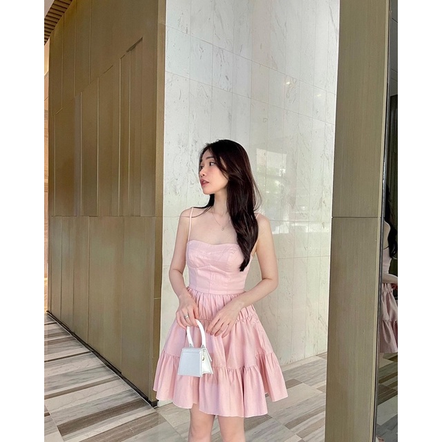 Đầm hồng pastel 2 dây