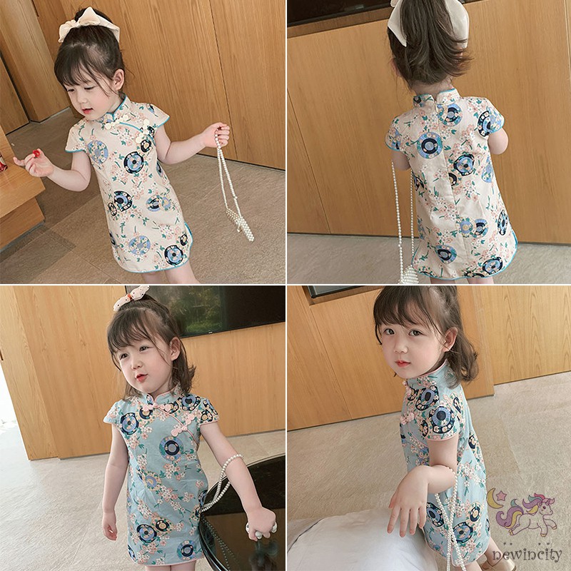 Sườn xám Trung Hoa thời trang hè Phong cách retro xinh xắn dành cho bé