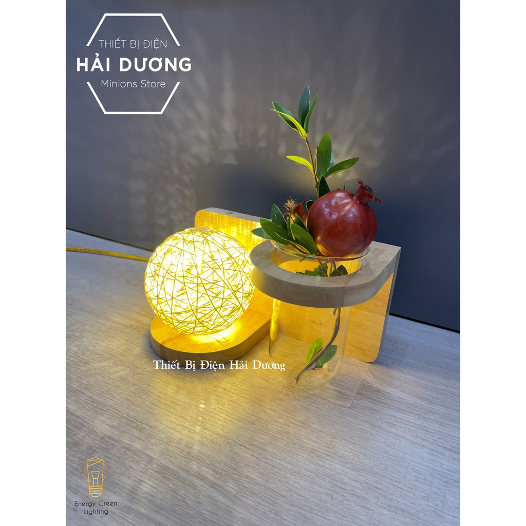 Đèn Tường Kệ Gỗ Chao Hình Cầu Mây Hiện Đại DT-2814 - Trang Trí Căn Phòng - Energy Green Lighting - Đã Bao Gồm Bóng LED