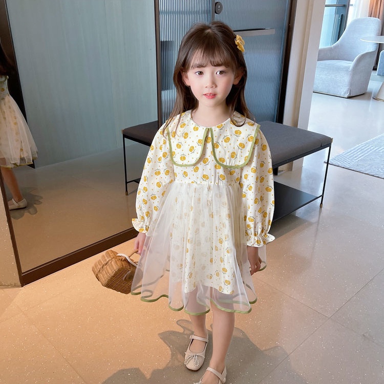 Đầm Công Chúa Tay Dài Cổ Búp Bê Thời Trang Mùa Thu 2022 Mới Cho Bé Gái