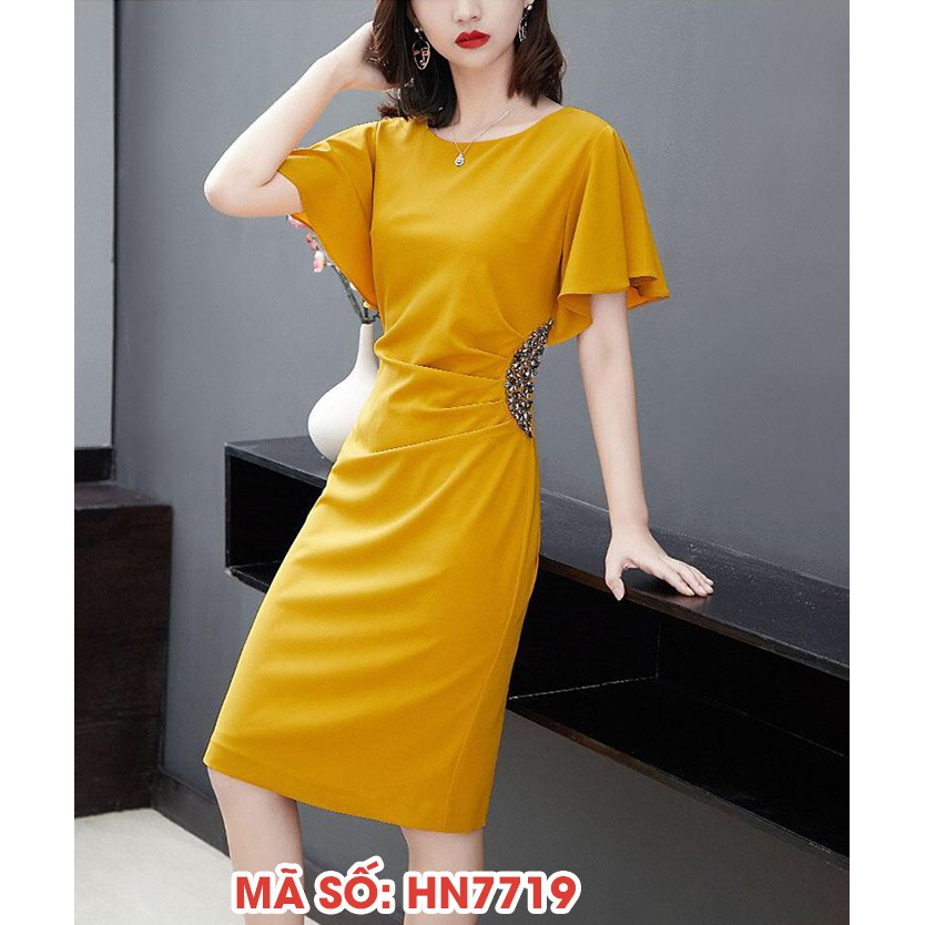 ⚡️ có đủ size ⚡️#HN7719 ĐẦM ÔM BODY TAY BÈO EO ĐÍNH ĐÁ SANG TRỌNG - HÀNG NHẬP KHẨU
